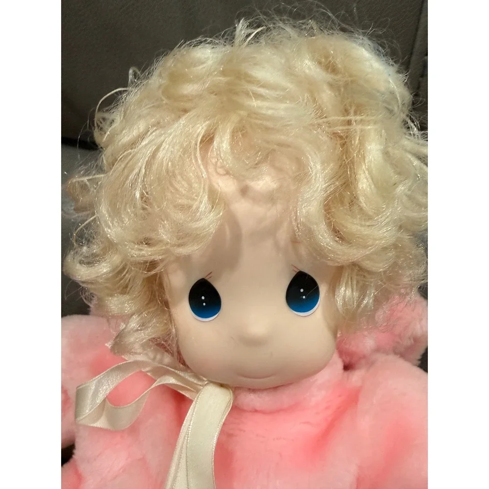 Precious Moments Porcelain Doll Pink Bunny‎ Rabbit Plush Onesie Blonde Hair Blue